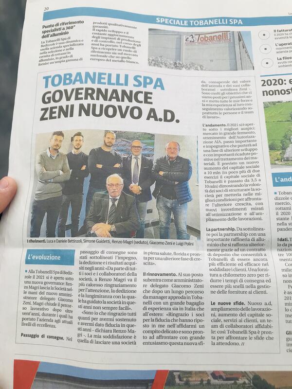 Tobanelli SPA — Zeni Nuovo Amministratore Delegato